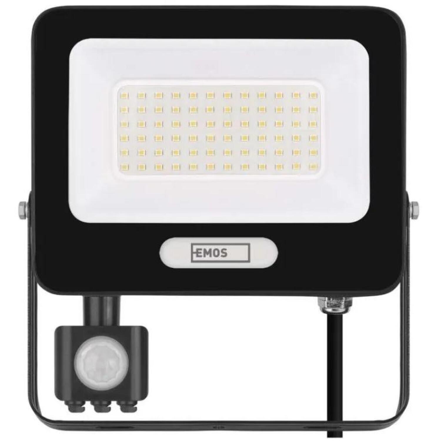 Emos LED прожектор GLARO ZS2344B, 50 W, 5000 lm, IP54, нейтральный белый, PIR датчик, алюминий, стекло (ZS2344B)