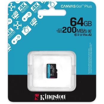 Kingston Canvas Go! Plus 64 GB microSDXC (black, UHS-I U3, Class 10, V30, A2) (SDCG4/64GBSP)