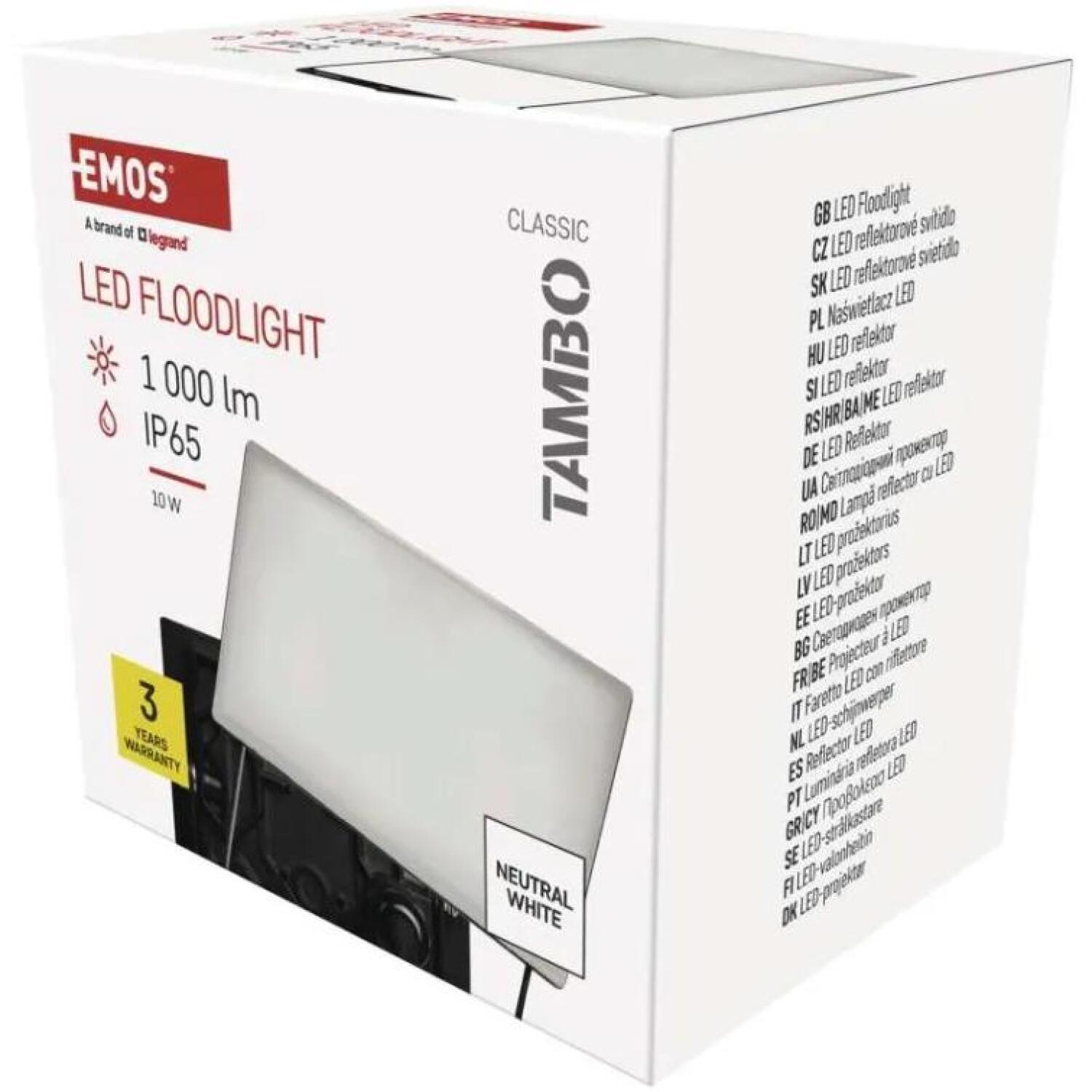Emos LED прожектор TAMBO ZS2512, 10 W, 1000 lm, IP65, черный, 50 mA, 220-240 V, 25 000 ч, алюминий, 120°, 4 000 K (ZS2512)