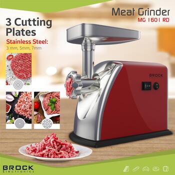 Brock MG 1601 RD мясорубка, 1400W, 2кг/мин, 3 диска, 3/5/7мм, реверс, 85дБ (MG 1601 RD)
