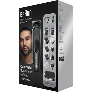 Braun matu trimmeris MGK7491, 100 min, 21 garuma iestatījumi, 17 piederumi, AutoSense, LED indikators, mazgājams, slapjš un sauss (MGK7491)