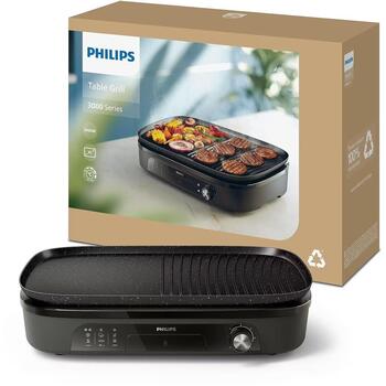 Philips HD6210/90 электрический гриль, 2400 Вт, 2 зоны, 1250 см², 210±20 °C, 5 уровней, съёмные пластины, антипригарное покрытие (HD6210/90)