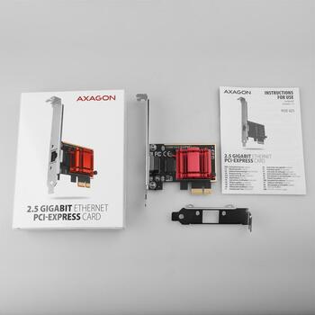 Axagon сетевая карта PCEE-G25 2.5G 1порт, Realtek RTL8125B, PCIe 2.1, 2500 Мбит/с, SP и LP, Plug and Play, поддержка VLAN (PCEE-G25)