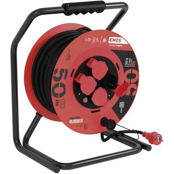 Emos Уличный удлинитель P19221, 50 м, 4 розетки, черный, резина, 230 В, 2,5 мм2, IP44, защита от детей (P19221)
