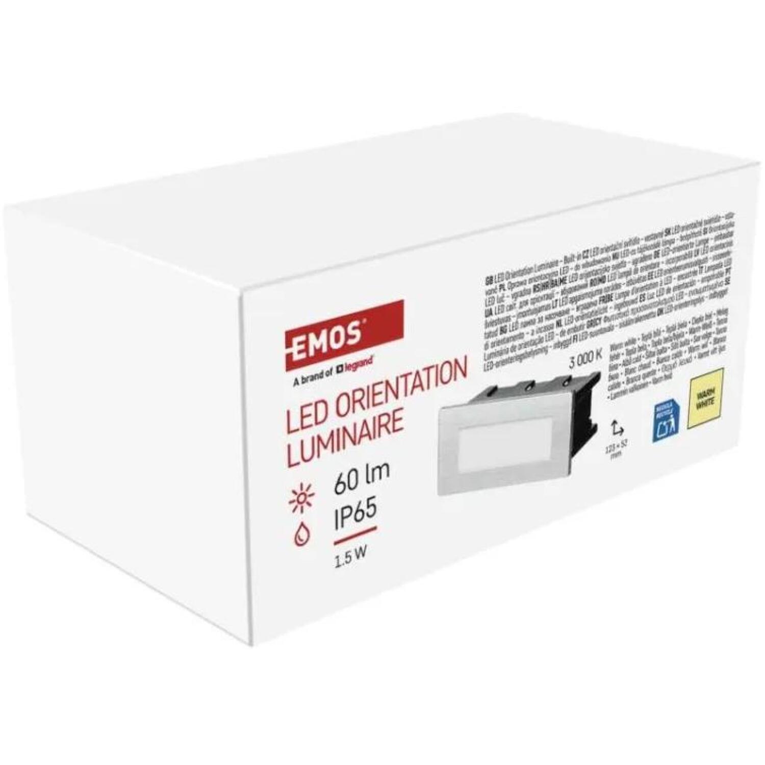 Emos LED Встраиваемый Настенный Светильник AMAL ZC0108, 12 x 5 см, 1,5 Вт, Теплый Белый, IP65, 60 лм, Алюминий, Стекло (ZC0108)