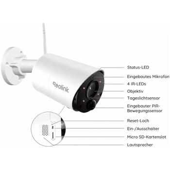Reolink drošības kamera Argus B320 BWB5MP07SPW, 5 MP, 2880 x 1616 p, 4900 mAh, IP65, WiFi, mikroSD līdz 128 GB, saules panelis (BWB5MP07W)