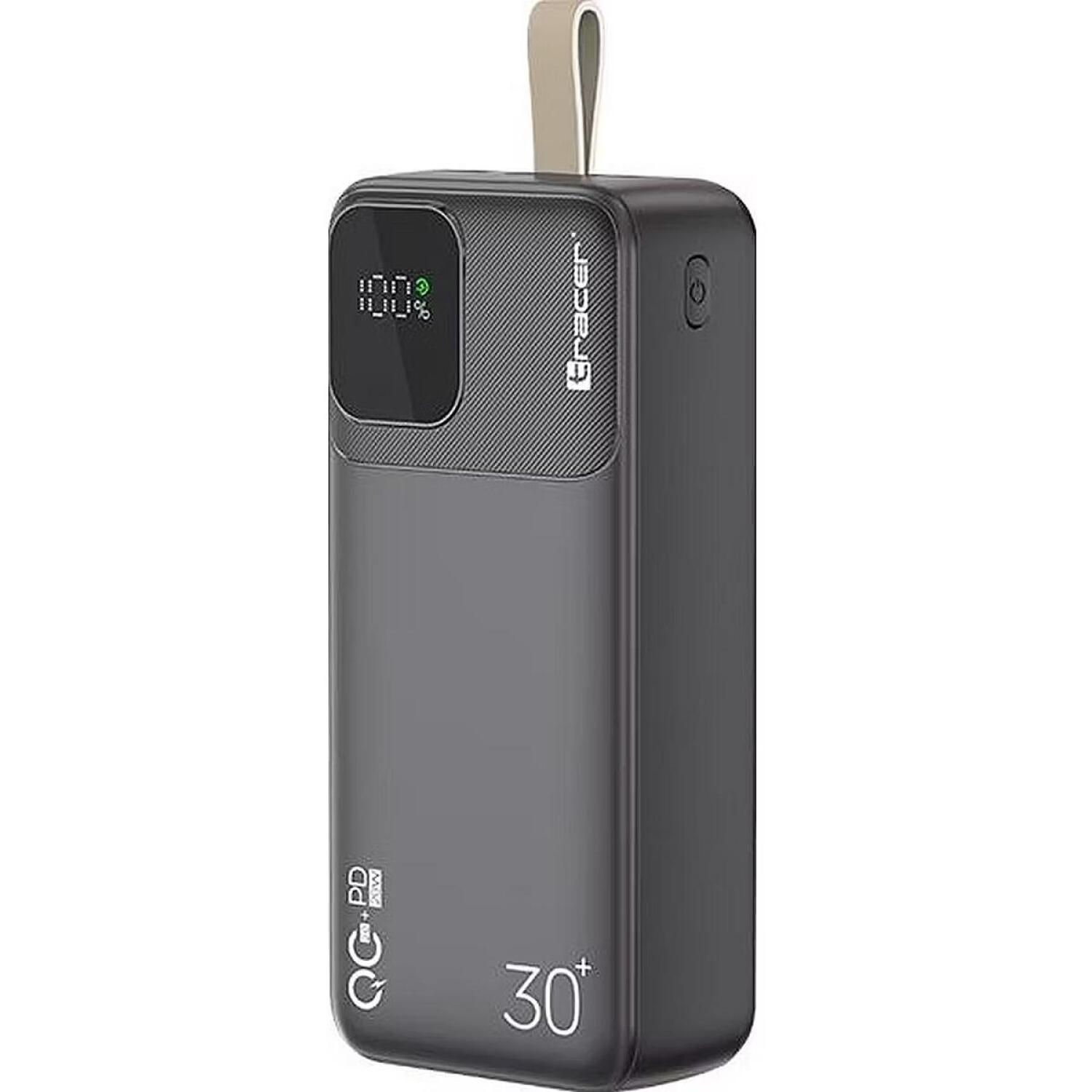 Tracer Power Bank аккумулятор Prime-V3 TRABAT47824, 30000mAh, QC 22.5W, PD 20W, 2x USB-A, 1x USB-C, черный, дисплей (TRABAT47824)