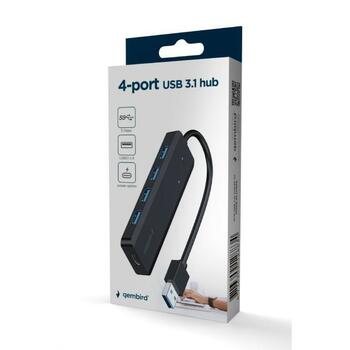 Gembird USB centrmezgls UHB-U3P4P-02 4 porti USB 3.1, melns, strāvas centrmezgls, saderīgs ar Windows 11 (UHB-U3P4P-02)