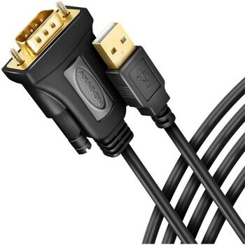 Axagon kabelis USB 2.0 uz RS-232 1,5m ADS-1PQN, 1 RS232, 1 USB 2.0, DB9 vīriešu, melns (ADS-1PQN)