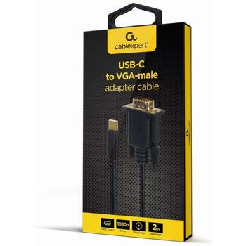 Gembird Видео кабель адаптер A-CM-VGAM-01 USB C мужской на VGA женский 2 м, макс. разрешение 1920 x 1080, 60 Гц (A-CM-VGAM-01)