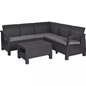 Keter Corfu Relax Set комплект садовой мебели 29202123939, серый, угловой диван 190x190x79см, стол 77x57x42см, имитация ротанга (29202123939)