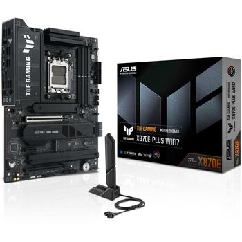 Asus TUF GAMING X870E-PLUS WIFI7, AMD, Socket AM5, DDR5, 256 GB, 4 DIMM, 4 M.2, 2.5 Gb Ethernet, Wi-Fi 7, 7.1 kanālu audio (TUF GAMING X870E-PLUS WIFI7)