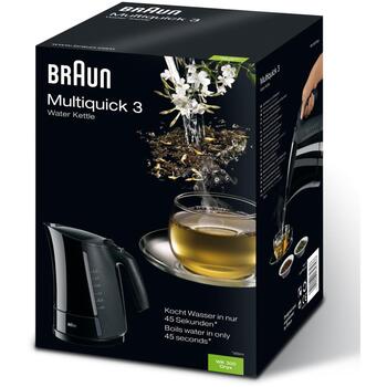 Braun электрический чайник WK300 BLACK, 1.6L, 2200W, черный, пластик, поворотная база 360°, автоотключение, защита от перегрева (WK300 BLACK)