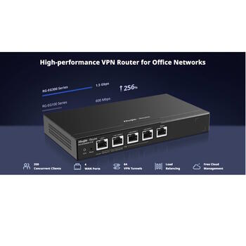 Ruijie Умный облачный шлюз с PoE RG-EG305GH-P-E, 1.5Gbps, 4× PoE+, 4× WAN, 64 VPN туннеля, 60W PoE бюджет, Черный (RG-EG305GH-P-E)