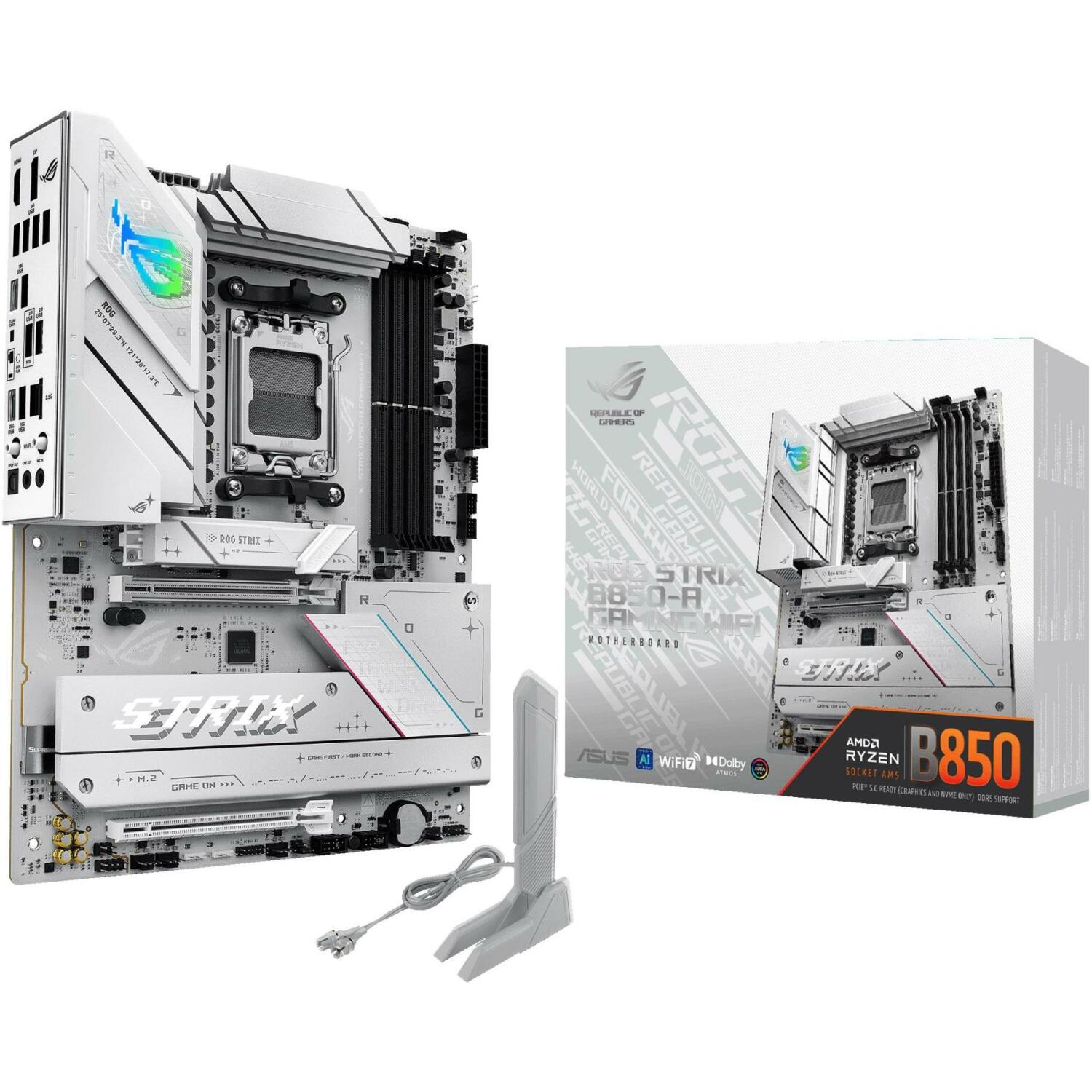 Asus Материнская плата ROG STRIX B850-A GAMING WIFI, AMD, Socket AM5, DDR5, 192 ГБ, 4 DIMM, 2.5 Гбит Ethernet, Wi-Fi 7, 6 SATA III (ROG STRIX B850-A GAMING WIFI)