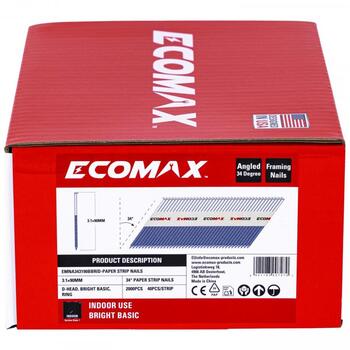 Ecomax гвозди для гвоздезабивного пистолета EMNA343190BBRID&EMX, 90x3,1мм, 34°, 2000 шт, без покрытия, рифленые (EMNA343190BBRID&EMX)