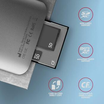 Axagon Читатель карт памяти CRE-S3C, USB 3.2 Gen 1, 3 слота, поддерживает CF, MicroSD, MicroSDHC, MicroSDXC, SD, SDHC, SDXC (CRE-S3C)
