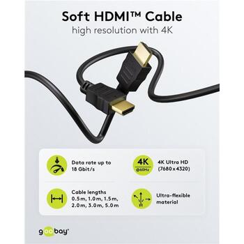 Goobay HDMI кабель 80105, 5 м, Ethernet, 4K60Hz, 19 pin HDMI Type A, экранированный, черный (80105)