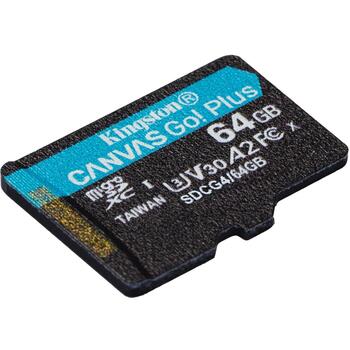 Kingston Карта SDCG4/64GB, 64 ГБ, 200 МБ/с, A2, U3, V30, SD адаптер в комплекте (SDCG4/64GB)