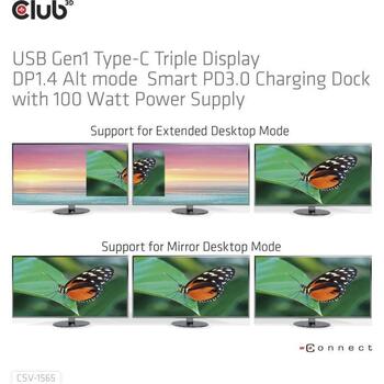 Club3D dokstacija CSV-1565 100W, 1x HDMI 4K60Hz, 1x DP 4K60Hz, 1x VGA 1920x1080@60Hz, 2x USB-C, 5x USB-A, 1x RJ-45, audio ports (CSV-1565)