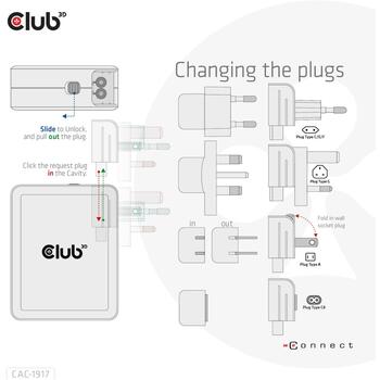 Club3D мобильное зарядное устройство CAC-1917 140W, 100-240V, 3x USB-C, 1x USB-A, PD 3.1, PPS, OCP, OVP, SCP, OTP, CE, FCC (CAC-1917)
