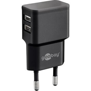 Goobay USB lādētājs 44951, 12W, 5V, 2.4A, 2x USB 2.0 Type A, 100-240V, melns (44951)