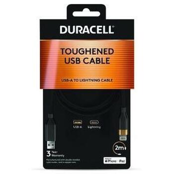 Duracell DRU5022A кабель, Lightning на USB A, 2м, черный, прямой, штекеры (DRU5022A)