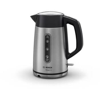 Bosch Чайник TWK4P440, 2400 Вт, 1.7 Л, Нержавеющая сталь, 360° поворотная база, Черный/Нержавеющая сталь (TWK4P440)
