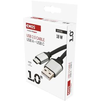 Emos Uzlādes un datu kabelis SM7025BL, 1m, melns, 2.0, A spraudnis - C spraudnis, 18W, 3A, 480Mbit/s (SM7025BL)