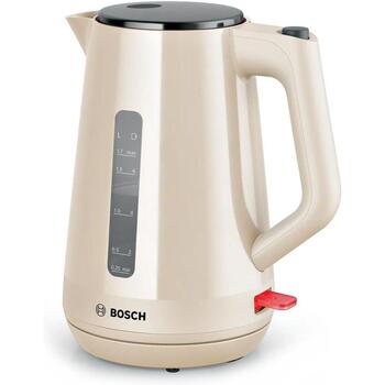 Bosch Электрический чайник TWK1M127, 2400 Вт, 1.7 л, пластик, песочного цвета, автоматическое отключение, индикатор уровня воды (TWK1M127)