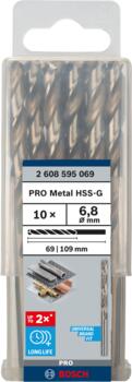 HSS-G urbji metālam 6,8mm, 10gab., Urbjmašīnām/skrūvgriežiem PRO METAL HSS-G STANDARTA SPIRĀLVEIDA URBJA GARUMS, 2608595069, BOSCH (2608595069)