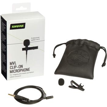 Shure MVL петличный микрофон, MVL-3.5MM, -44dB, 1.52cm, 0.55cm, 1, проводной, omni-directional, ветрозащита для микрофона (MVL-3.5MM)