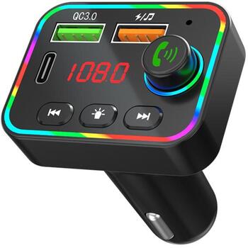 Tracer SoundCast Передатчик FM BT TRACAU47755, Bluetooth 5.3, LED, USB-C 25W, черный, цветная подсветка (TRACAU47755)