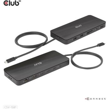 Club3D док-станция CSV-1581, Thunderbolt 4, 3x Thunderbolt 4, 3x USB 2.0, 1x RJ-45, 140 W, 1000 Mbit/c, черный (CSV-1581)