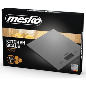 Mesko Кухонные весы MS 3145, 5кг, 1г, ЖК-дисплей, серебристый, стеклянная платформа 18x20см, автоматическое отключение (MS 3145)