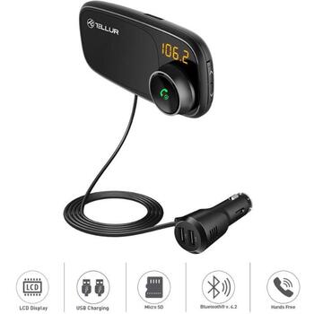 Tellur FM модулятор FMT-B6 TLL171082, 12-24V, Bluetooth, MP3, магнитный держатель для телефона, 2xUSB (TLL171082)