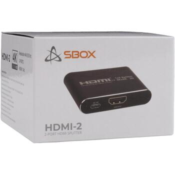Sbox HDMI sadalītājs 1x2 HDMI-2-V2, 4K@30 Hz, 10,2 Gbps, 2 izejas porti, 5 W, 3D atbalsts (HDMI-2-V2)