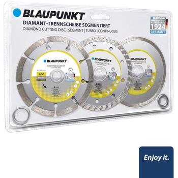 Blaupunkt Пила BP-CW-D4115, 115x1,8x22,23mm, 12250об/мин, 3шт, сегментный алмаз, турбо алмаз, непрерывный алмаз (BP-CW-D4115)