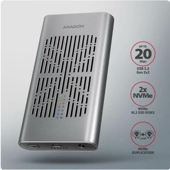Axagon SSD корпус EEM2-20GD, 20Gbps, M.2, металлический, функция клонирования (EEM2-20GD)