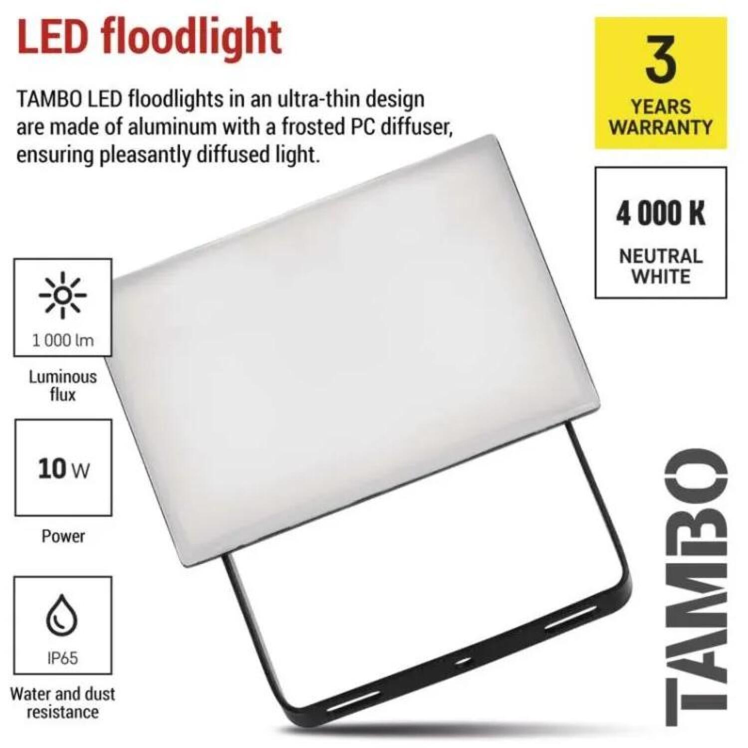 Emos LED прожектор TAMBO ZS2512, 10 W, 1000 lm, IP65, черный, 50 mA, 220-240 V, 25 000 ч, алюминий, 120°, 4 000 K (ZS2512)