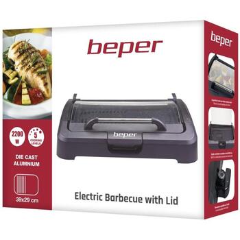 Beper Электрический гриль 90.871, 2200 W, 39x29 см, съемная стеклянная крышка, механическое управление (90.871)