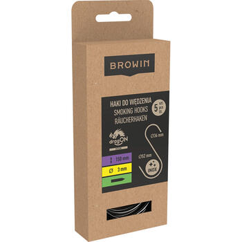Browin крюки для копчения 311201, 150мм, Ø3мм, 5шт, нержавеющая сталь 304, S-образные, заостренный конец (311201)
