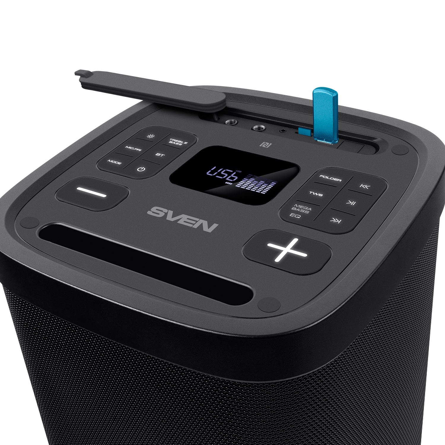 Портативная Bluetooth колонка PS-950 2×80 W (160 W RMS) TWS IPX4 FM USB microSD LED дисплей с аккумулятором Чёрный SV-022396 SVEN (SV-022396)