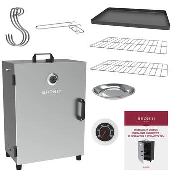 Browin 330260 электрическая коптильня с термостатом, 1600 Вт, 220-240 В, 50 Гц, IPX4, 0,8 мм, 8 кг/6 кг, 3 решетки, поддон (330260)