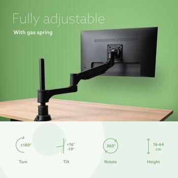 R-Go Tools monitors stiprinājums RGOVLCA4SI, regulējams ar gāzes atsperi, 3-9 kg, 100% pārstrādājams, melns, stiprinājums: skava (RGOVLCA4SI)