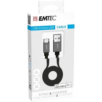 Emtec кабель USB-A к micro-USB ECCHAT700MB, 1.2m, 12W, 2.4A, 480Mbit/s, серый, черный, плоский кабель (ECCHAT700MB)