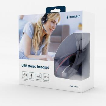 Gembird austiņas MHS-U-001 200 g, 2 m, 130 - 20000 Hz, 32 Ω, melnas, USB, rotējošs mikrofons, binaurālas (MHS-U-001)