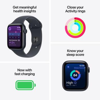 Apple Часы SE 3 GPS MEHN4ET/A, 44mm, аккумулятор, 18ч, 64GB, GPS, водонепроницаемые, Siri, быстрая зарядка (MEHN4ET/A)
