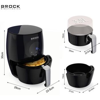 Brock AFD 3502 BK аэрофритюрница, 3,5 л, 1200 Вт, 80–200 °C, цифровой дисплей, таймер 60 мин, 6 программ, антипригарное покрытие (AFD 3502 BK)