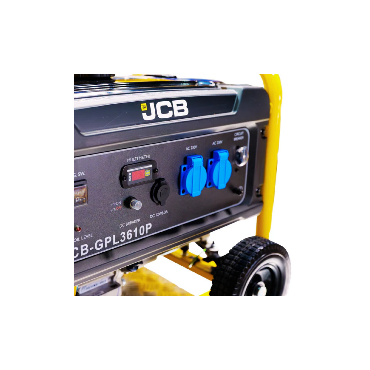 JCB benzīna ģenerators rezerves elektroapgādei 3.6kW 230V 1 fāze AVR rokas starts 15L riteņi JCB-GPL3610P (JCB-GPL3610P)